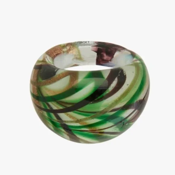 Zara Glass Ring Green Brown Stripe - Picture 5 of 5